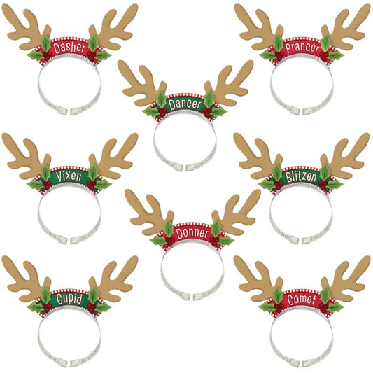 SANTA'S REINDEER ANTLER HEADBANDS (PACK OF 8)