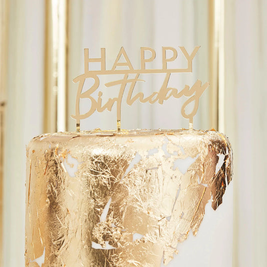 GOLD ACRYLIC HAPPY BIRTHDAY CAKE TOPPER