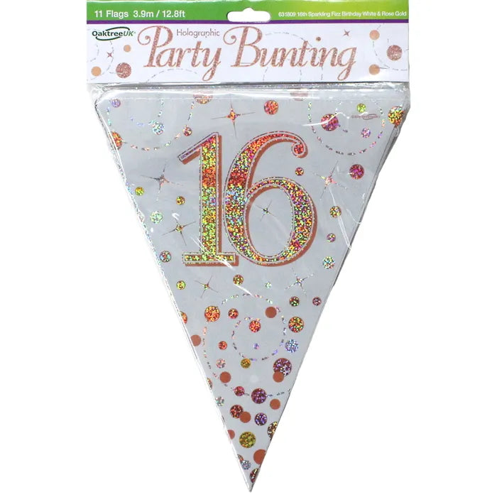 SPARKLING FIZZ ROSE GOLD 16TH BIRTHDAY FLAG BANNER