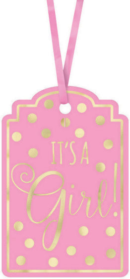 FOIL-STAMPED PAPER TAGS IT'S A GIRL - PINK