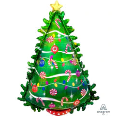 CHRISTMAS TREE HOLOGRAPHIC SUPERSHAPE FOIL BALLOON