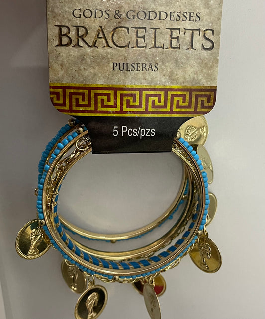 GODS & GODDESSES BLUE BEADED & COIN BANGLES