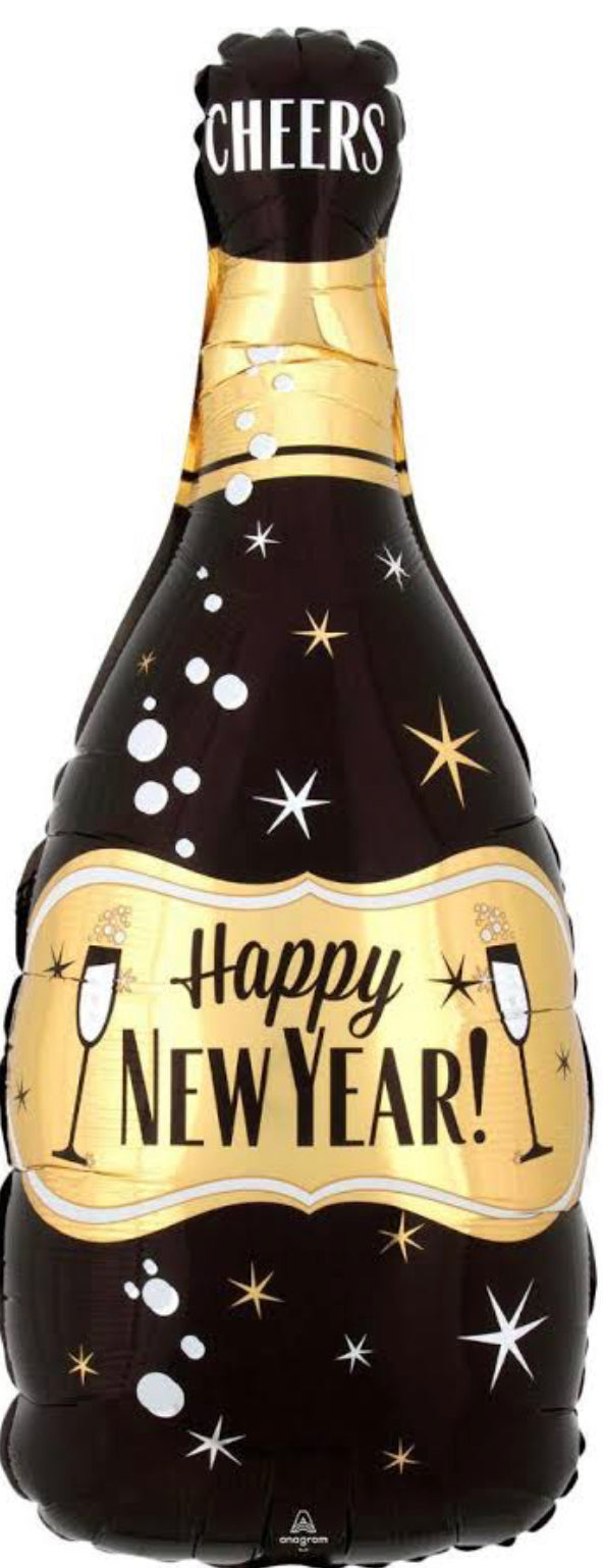 HAPPY NEW YEAR GOLD & BLACK BUBBLY BOTTLE