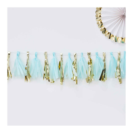 Blue and gold tassel garland