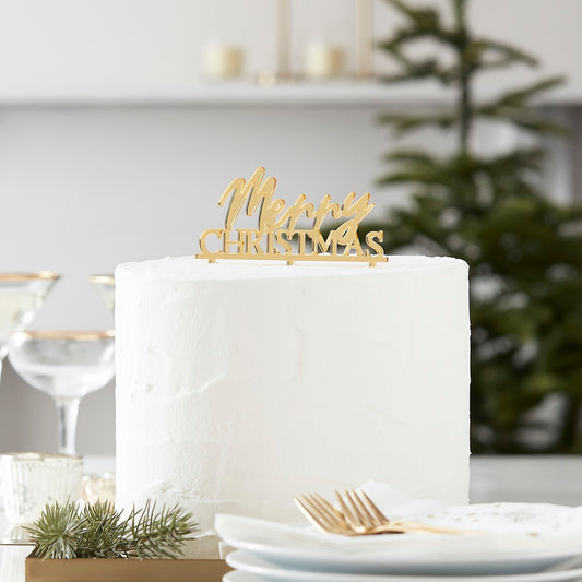 MERRY CHRISTMAS GOLD ACRYLIC CAKE TOPPER