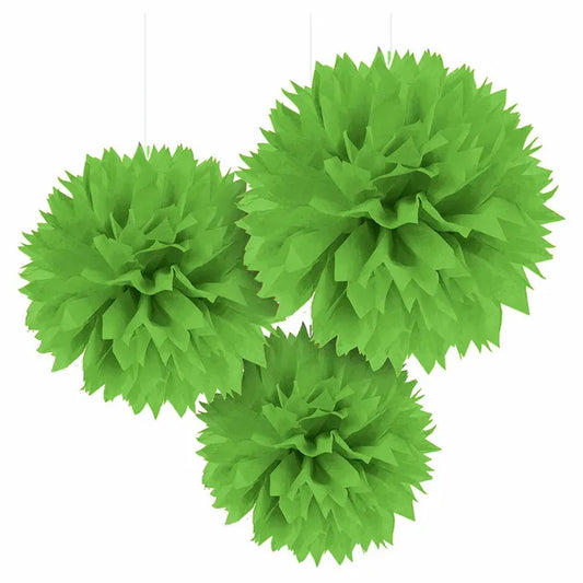 LIME GREEN TISSUE PAPER POM POM BALLS (PACK OF 3)