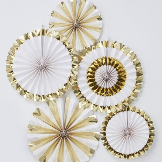 GOLD FOILED PAPER FAN DECORATIONS