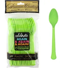 KIWI GREEN REUSABLE PLASTIC SPOONS (PACK OF 20)