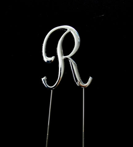 SILVER LETTER R CAKE TOPPER