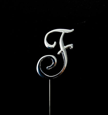 SILVER LETTER F CAKE TOPPER