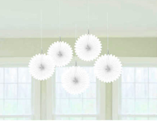 MINI FAN DECORATIONS 5 PACK - WHITE