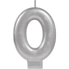 METALLIC SILVER NUMBER 0 CANDLE