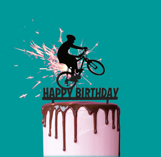 BIKE HAPPY BIRTHDAY BLACK ACRYLIC CAKE TOPPER