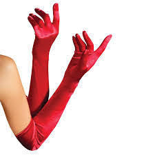 EXTRA LONG RED SATIN GLOVES