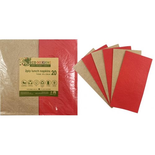 Napkins Lunch 1/8 fold Red & Kraft P20